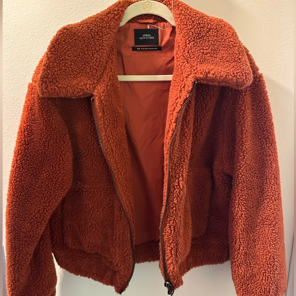 Worn once! Urban Outfitters Burnt Orange Teddy Jacket
